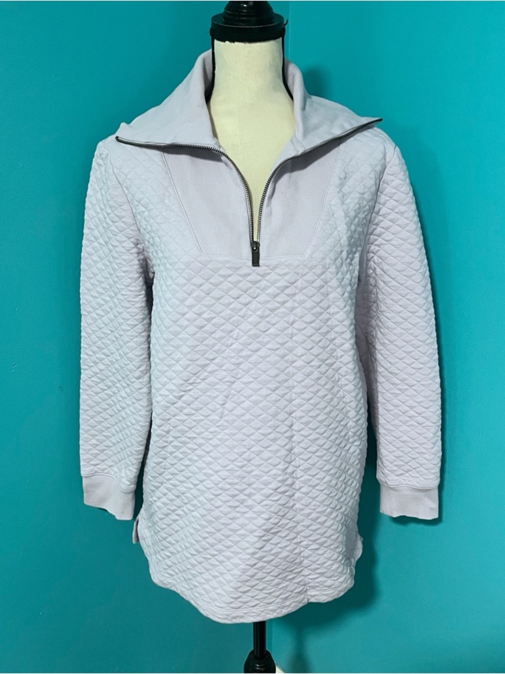 Lands’ End M Lavender Purple Quilted Quarter Zip Pullover Sweater